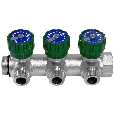 Коллектор Elsen 3/4"х1/2" с регулирующими вентилями и плоским уплотнением, Tin
