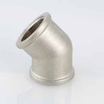 Угол 45° латунный внутренняя/внутренняя резьба ВВ 1/2" никелированный Valtec VTr.091.N.0004