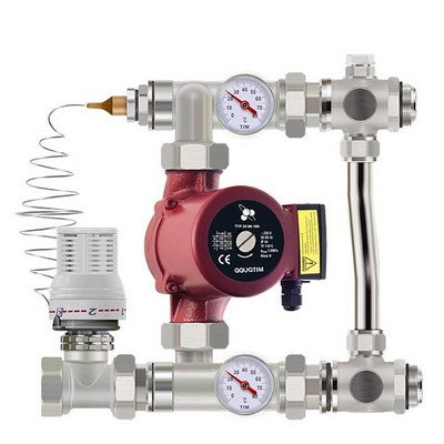 Смесительный узел для тёплого пола 20-60 °C (без насоса), латунь никелированная Tim JH-1032