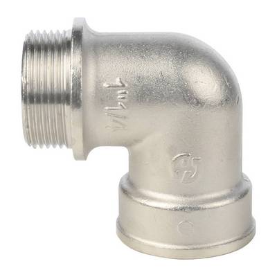 Угол латунный внутренняя/наружная резьба с упором никелированный Stout