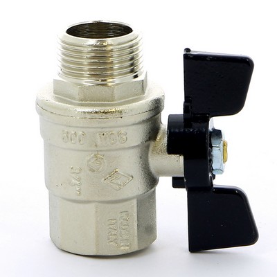 Кран шаровой латунный вн-НАР резьба, ручка-бабочка, усиленный, никель Bugatti Oregon