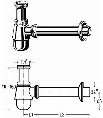 Сифон для биде 11/4"х32 хромированный Viega 114 619