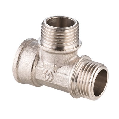 Тройник латунный внутренняя/наружная/наружная резьба никелированный MVI