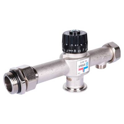 Смесительный узел для тёплого пола 30-60 °C (без насоса) с термостатическим клапаном, латунь никелированная Stout SDG-0120-007000