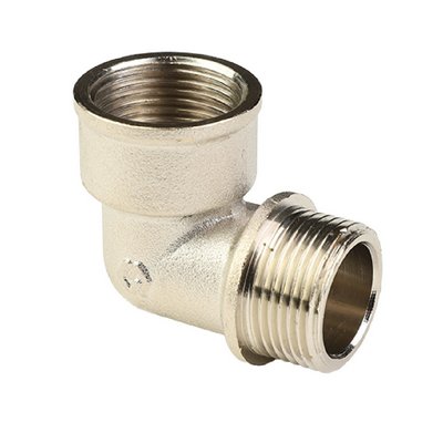 Угол латунный внутренняя/наружная резьба никелированный с ребордой MVI