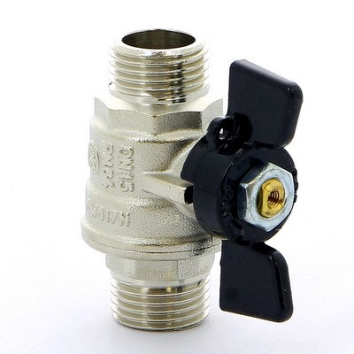 Кран шаровой латунный НАР-НАР резьба, ручка-бабочка, усиленный, никель Bugatti Oregon