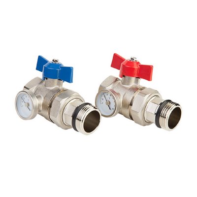 Комплект шаровых кранов с американкой с термометром 1" MVI MC.412.06