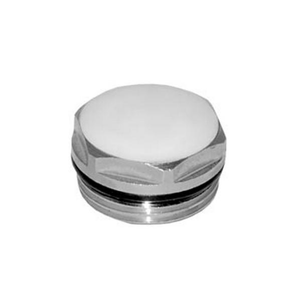 Заглушка (пробка) латунная с НАРУЖНОЙ резьбой НР 3/4'' с белым колпачком никелированная Tim TIM4113