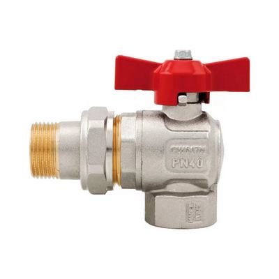 Кран шаровой латунный с американкой угловой, ручка-бабочка, никель Itap Ideal