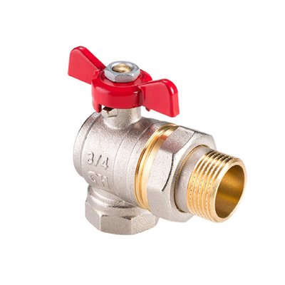 Кран шаровой латунный с американкой угловой, ручка-бабочка, никель MVI AquaHit