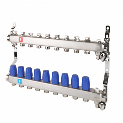 Коллекторная группа для отопления MVI на 9 выходов из нержавеющей стали MS.609.06