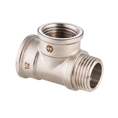 Тройник латунный внутренняя/внутренняя/наружная резьба никелированный MVI