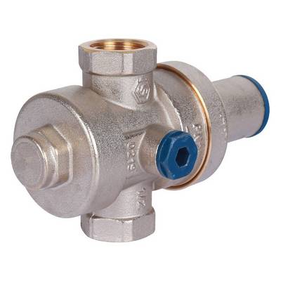 Регулятор давления воды ВВ 1/2" Ру=1-5,5 бар PN25 поршневой с отводом под манометр Никель Stout SVS-1008-000015