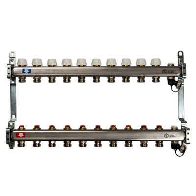 Коллекторная группа для отопления Stout на 10 выходов из нержавеющей стали SMS-0932-000010