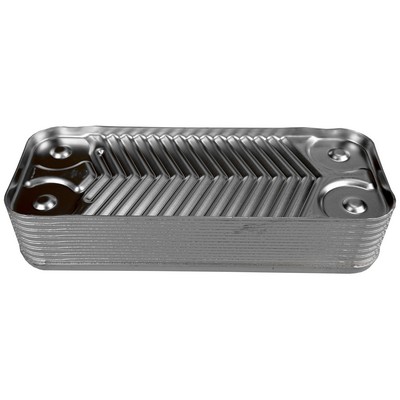 Теплообменник вторичный 16 пластин для котлов Ariston 65104333 1（17b1901626）Ariston Uno 995945 Beretta К8036, R8037Biasi BI1001101, BI1181122 E.C.A 7006991269 ELECTROLUX BI1181122 AA1011 Ferroli（)3