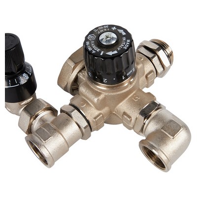 Смесительный узел для тёплого пола 30-60 °С (без насоса, с байпасом) Никель Stout SDG-0120-002000