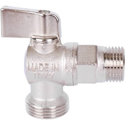 Кран шаровой для с/т приборов латунный угловой НАР-НАР резьба, ручка-флажок, никель Stout