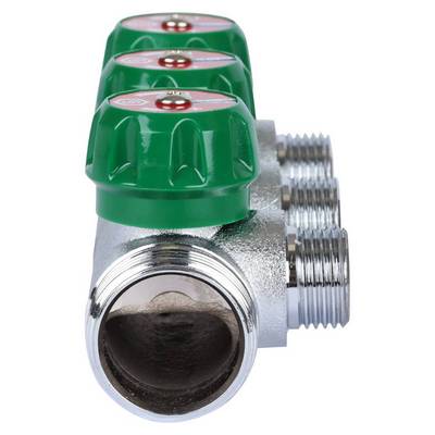 Коллектор Stout 1"х1/2" с регулирующими вентилями и плоским уплотнением, Хром