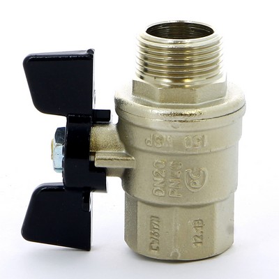 Кран шаровой латунный вн-НАР резьба, ручка-бабочка, усиленный, никель Bugatti Oregon