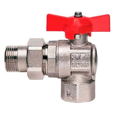 Кран шаровой латунный с американкой угловой, ручка-бабочка, никель Itap Ideal