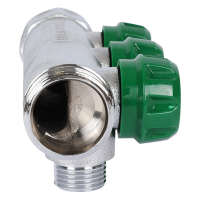 Коллектор Stout 3/4"х1/2" с регулирующими вентилями и плоским уплотнением, Хром