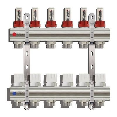 Коллекторная группа для тёплого пола Tim на 6 выходов латунная с расходомерами KD006