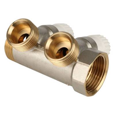 Коллектор Stout 1"х3/4" ЕК с запорными вентилями, Никель