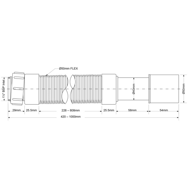 Гофра для сифона 11/2"х40/50 L=460-1000 мм McAlpine MRMF2
