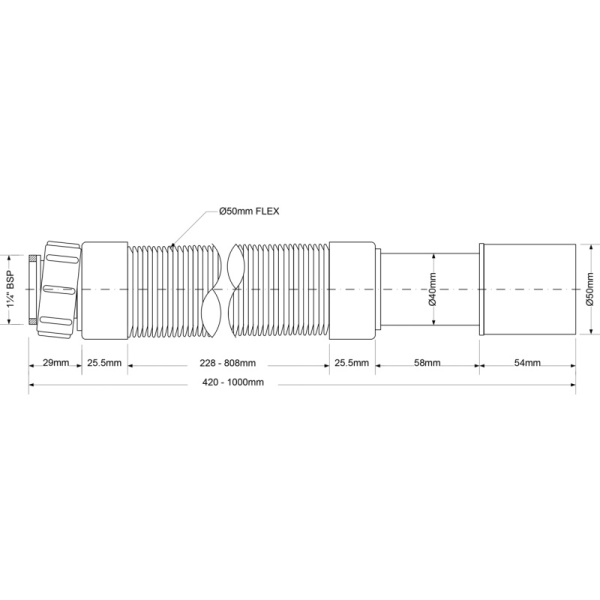 Гофра для сифона 11/4"х40/50 L=460-1000 мм McAlpine MRMF1-S