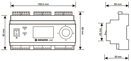 Контроллер отопления Euroster UNI2 погодозависимый для управления двумя контурами со смесительными клапанами, контуром загрузки и контуром рециркуляции бойлера в комплекте с датчиками EUNI2
