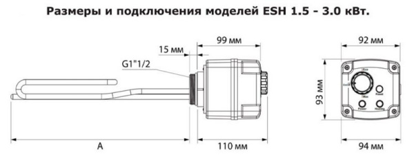 ТЭН муфтовый ESH 1,5 кВт, 230 В, 11/2", универсал. располож. Termica