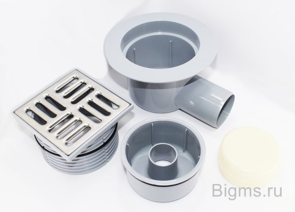 Трап-Сифон горизонтальный АНИ пласт Ø50 мм решётка 100х100 мм для тёплых полов TQ5602