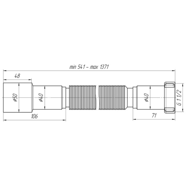 Гофра для сифона 11/2"х40/50 L=541-1371 мм АНИ пласт К116