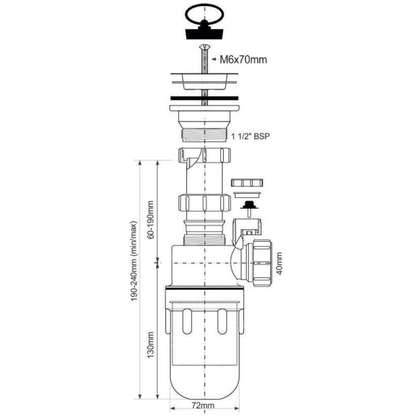 Сифон сухой Ø40 McAlpine колбовый с вакуумным клапаном MRSK13V