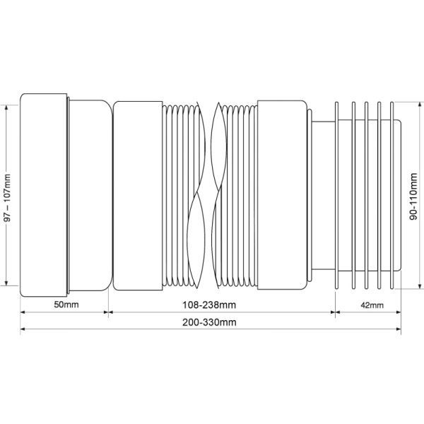 Гофра для унитаза Ø110 L=200-330 мм с гофрированным окончанием McAlpine MRWC-F20R