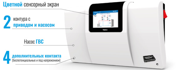 Контроллер для котельной (2 смесительных контура + ГВС) Tech ST-i-2 PLUS