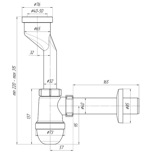 Сифон для писсуара 11/4"х40 АНИ пласт U0104