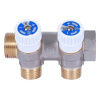 Коллектор Stout 3/4"х1/2" с запорными вентилями и плоским уплотнением, Никель