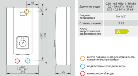 Водонагреватель проточный PPH2 Hydraulic 21 кВт, 380 В Kospel (Коспел)