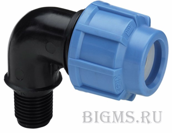 Угол обжимной НР Ø32"х11/4" пластиковый для труб ПНД с НАРУЖНОЙ резьбой Политэк 50013214