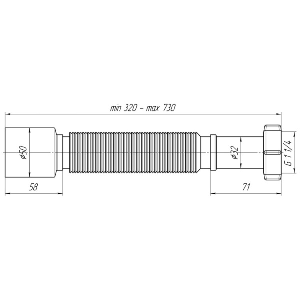 Гофра для сифона 11/4"х50 L=320-730 мм АНИ пласт K205
