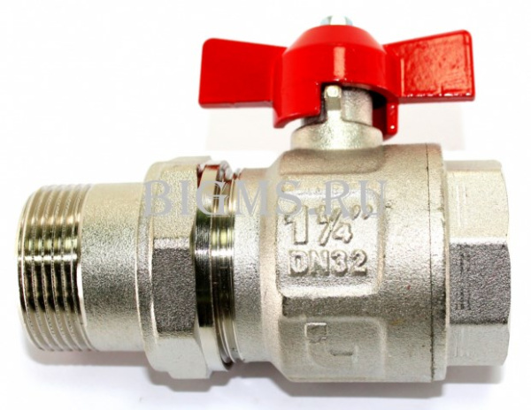 Кран шаровой латунный с американкой, ручка-бабочка, никель Itap Ideal