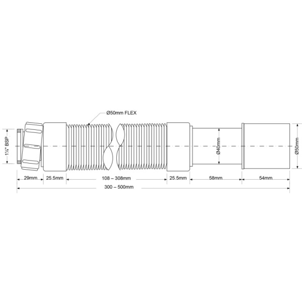 Гофра для сифона 11/4"х40/50 L=290-500 мм McAlpine MRMF105S