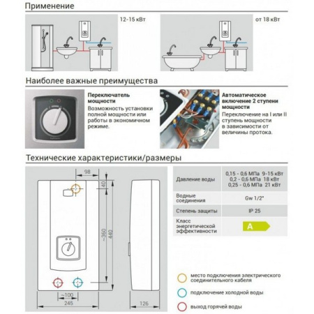 Водонагреватель проточный PPH2 Hydraulic 21 кВт, 380 В Kospel (Коспел)