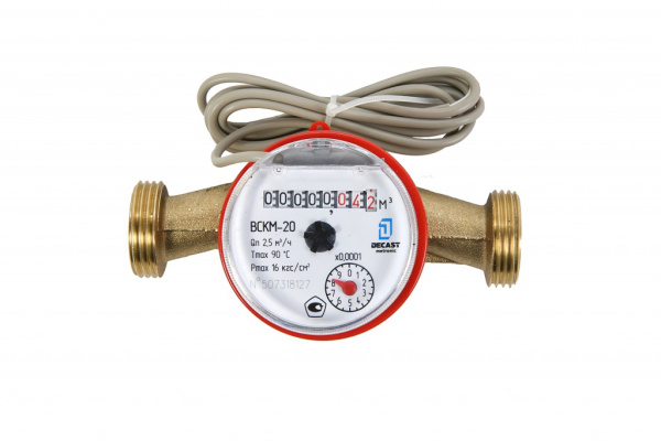 Счётчик для горячей и холодной воды 3/4" 130 мм со сгонами Декаст ВСКМ-20 02-20-243