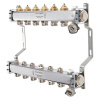 Коллекторная группа для отопления Royal Thermo на 4 выхода из нержавеющей стали с кранами и воздухоотводчиками RTE 51.104
