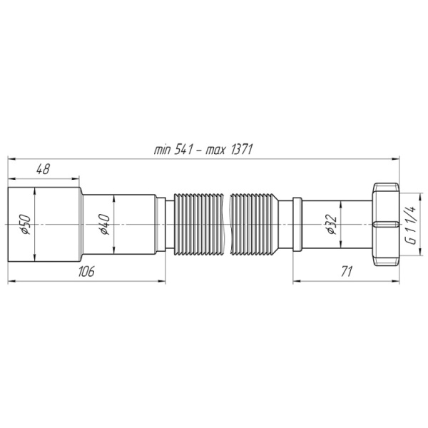 Гофра для сифона 11/4"х40/50 L=541-1371 мм АНИ пласт К216