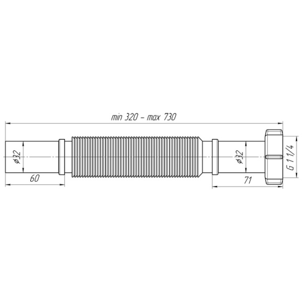 Гофра для сифона 11/4"х32 L=320-730 мм АНИ пласт К203