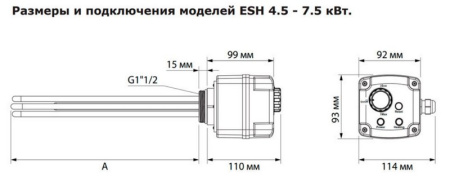 ТЭН муфтовый Termica ESH 11/2" 230/400 В горизонтальное расположение