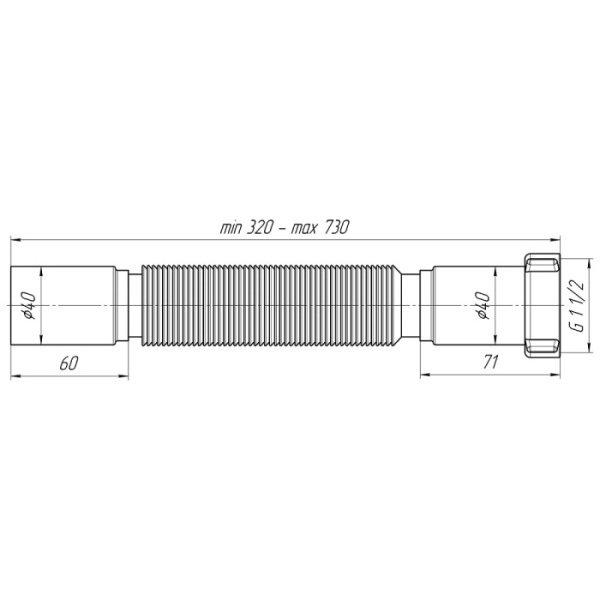 Гофра для сифона 11/2"х40 L=320-730 мм АНИ пласт К104
